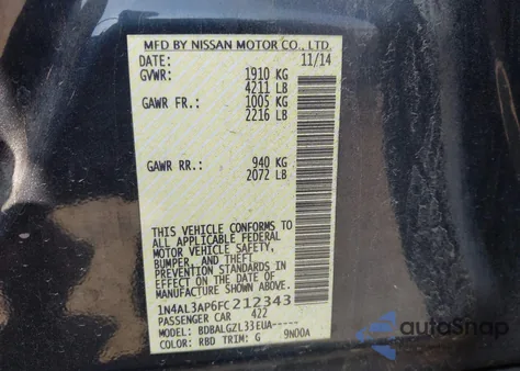 2015 Nissan Altima 2.5/2.5 S/2.5 Sl/2.5 Sv from USA, damaged, VIN 1N4AL3AP6FC212343